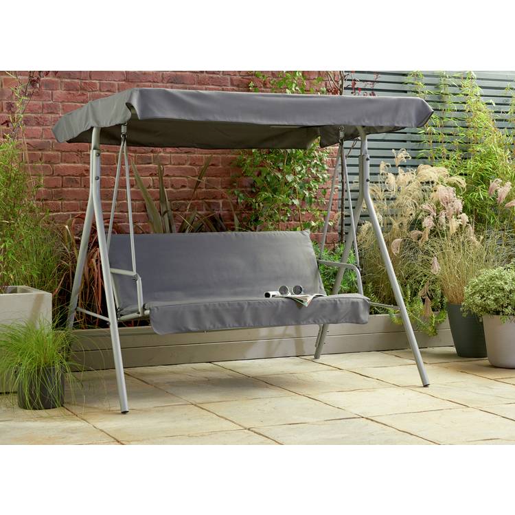 Argos Home 3 Seater Metal Garden Swing Chair - Grey 0