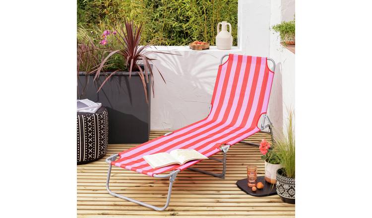 Habitat Folding Metal Sun Lounger- Pink & Red