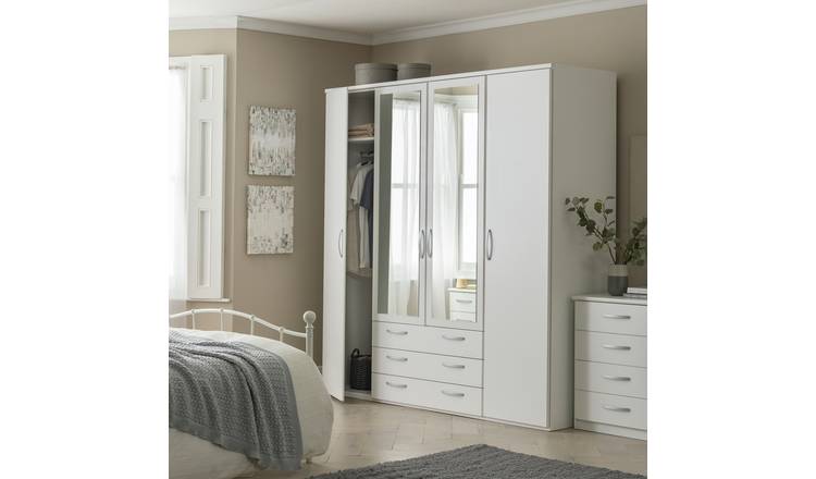 Argos Home Hallingford 4Dr 3 Drw Mirror Wardrobe - White