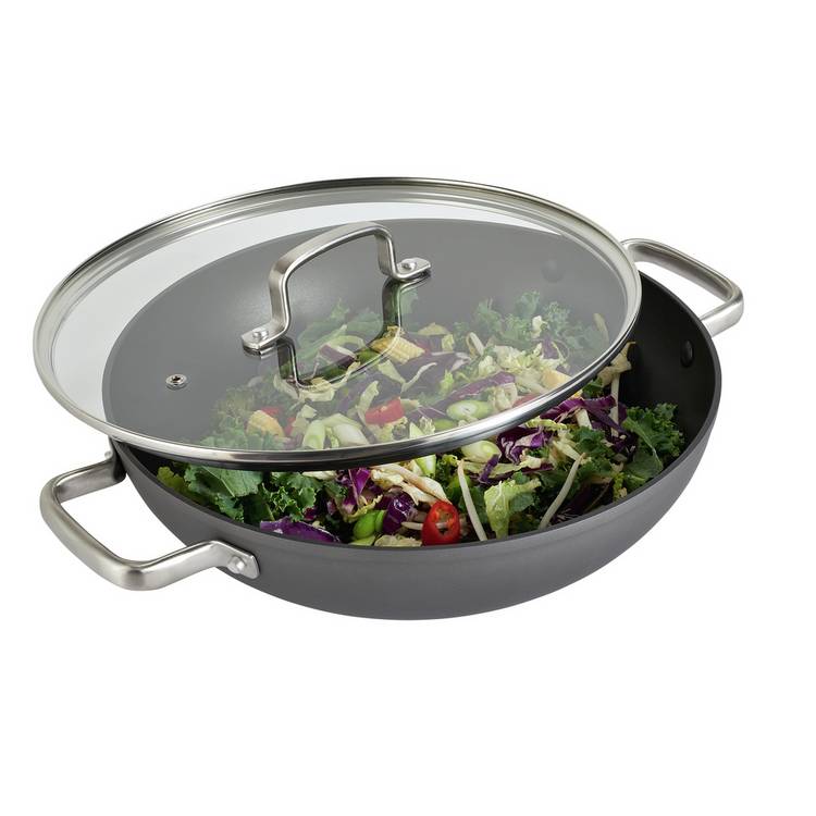 De Loof BV, Beernem: Le Creuset 3-Ply Wok in RVS met Anti-Aanbaklaag en Glazen Deksel 30cm 4,3l, Wokpan
