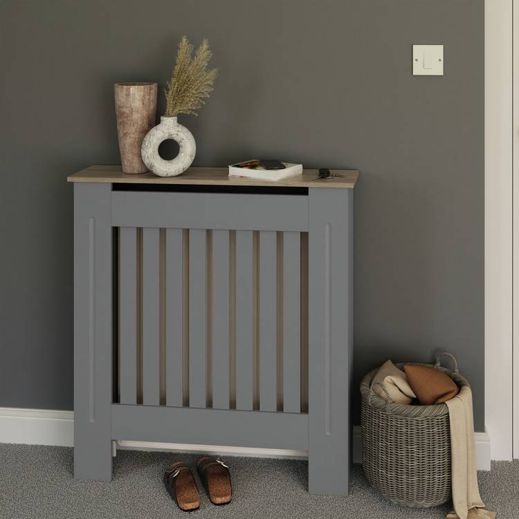 GFW Longslow Small Radiator Cover - Grey & Oak 0