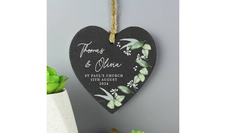 Personalised Message Botanical Heart Slate Ornament