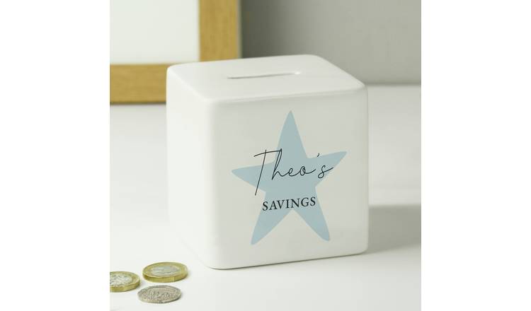 Personalised Message Blue Star Ceramic Money Box