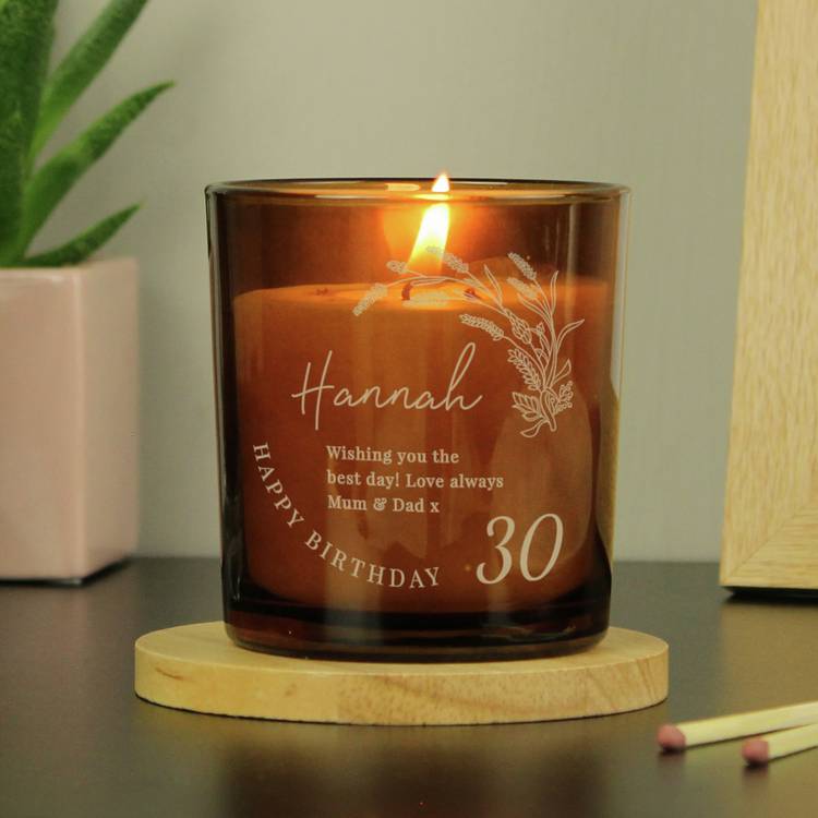 Personalised Message Birthday Amber Glass Candle - Vanilla 0