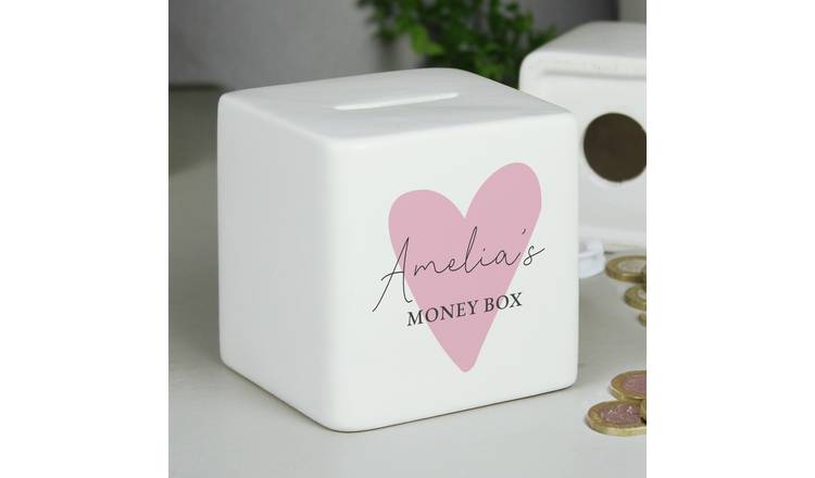 Personalised Message Pink Heart Money Box