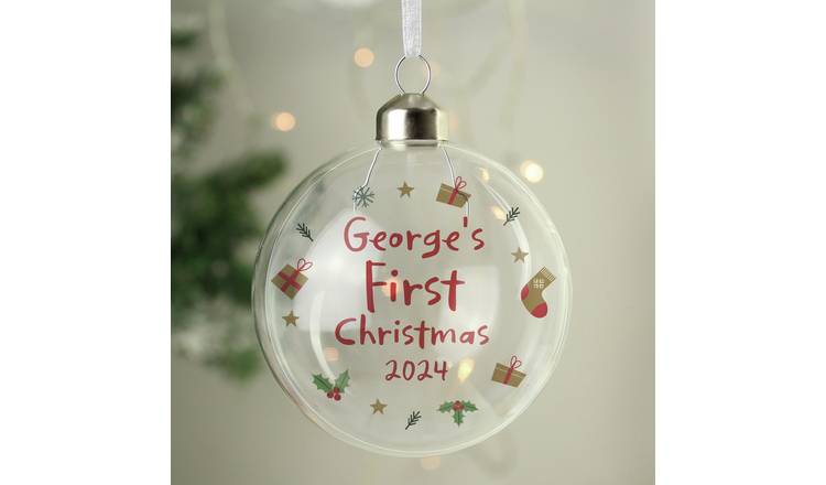 Personalised Message First Christmas Bauble - Clear Glass