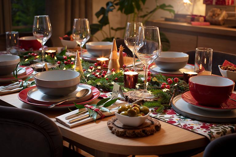 A Christmas feast laid out on a table.
