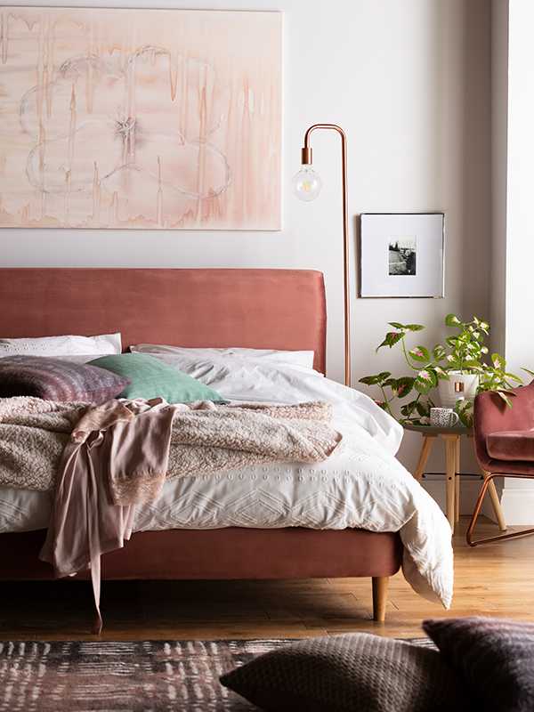Argos Home Macaroon Velvet Double Bed Frame - Pink.