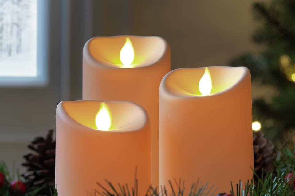 Image of a trio of battery operated pillar candles.
