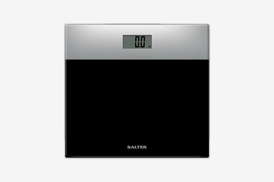 Salter black glass electronic scale.