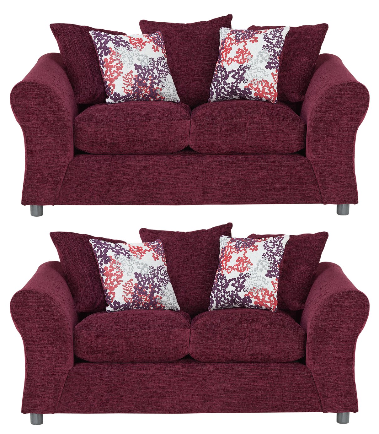 Argos Home Clara Fabric Pair of Compact 2 Seat Sofas - Plum