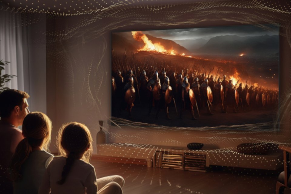 A family watching Avengers Endgame on a Hisense TV.