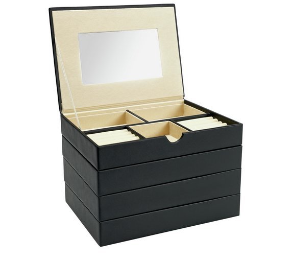 Black Faux Leather Stacking Jewellery Box