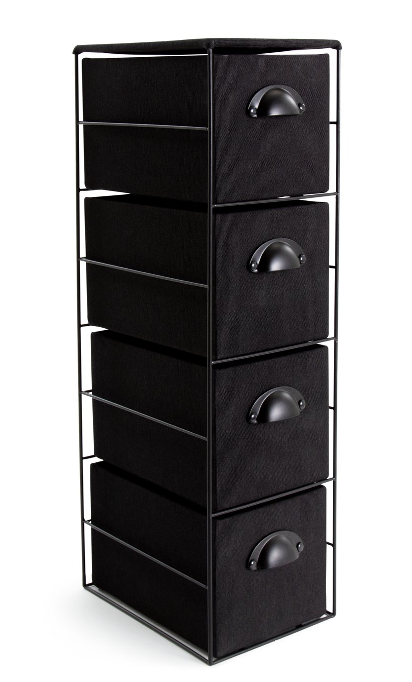 Habitat 4 Drawer Fabric Storage Tower - Black