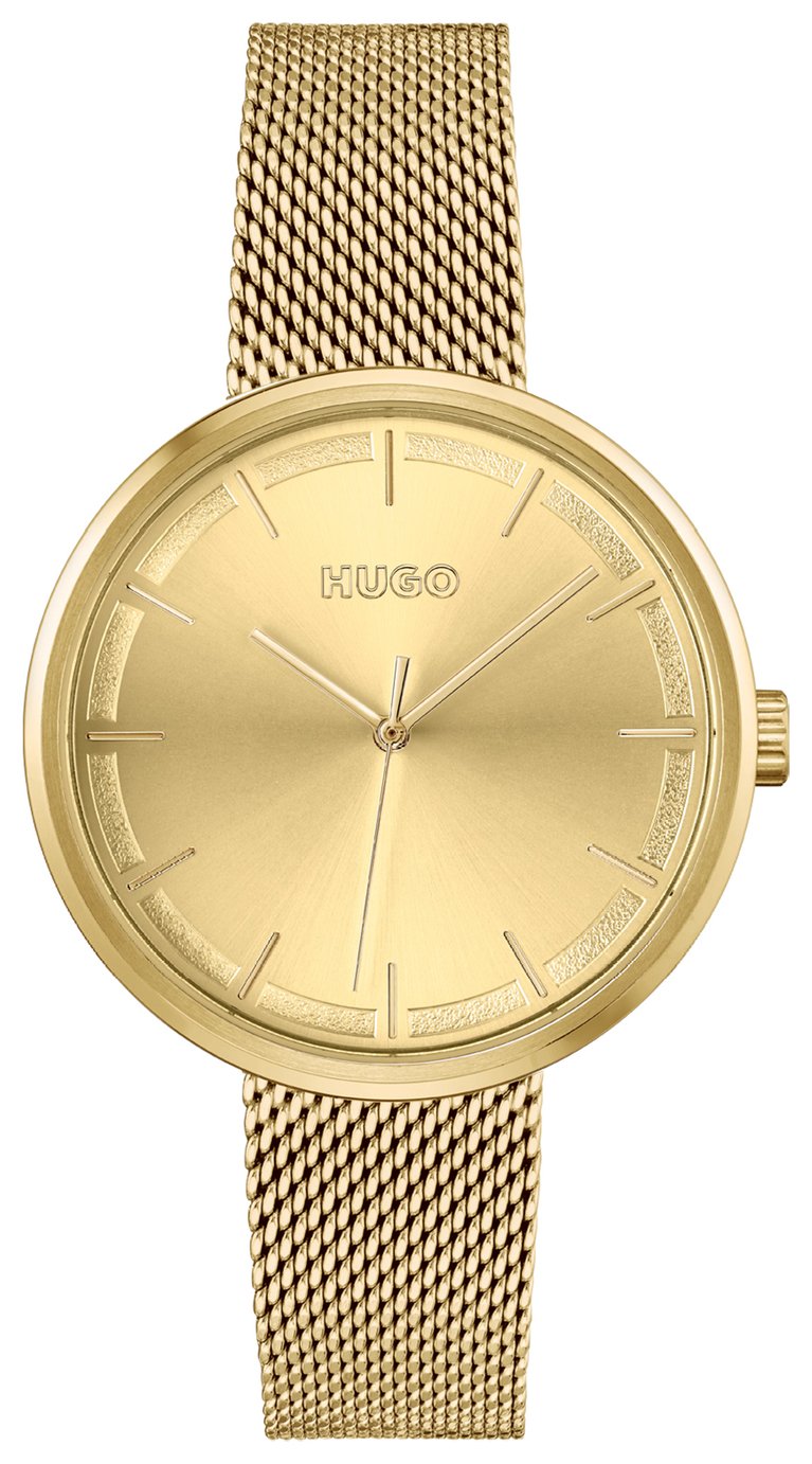 Hugo Ladies Crush Gold Dial Mesh Strap Watch