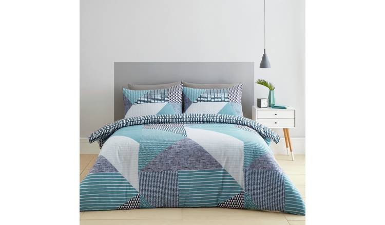 Catherine Lansfield Geometric Shapes Teal Bedding Set-Double