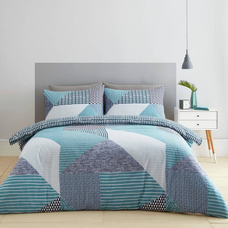 Catherine Lansfield Geometric Shapes Teal Bedding Set-Double 0