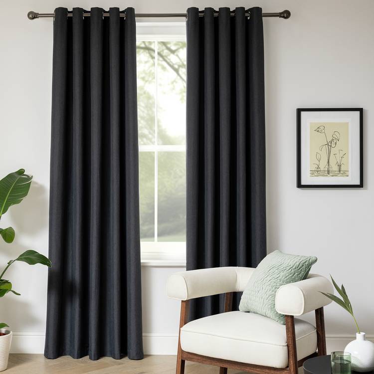 Home Essentials Plain Blackout Eyelet Curtains - Charcoal 0