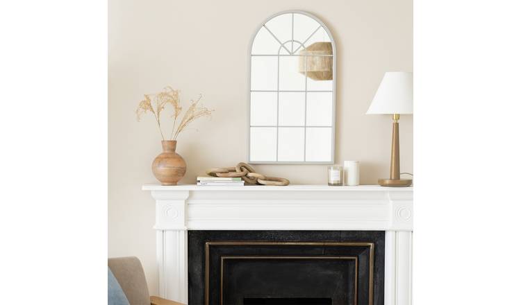 Habitat Grey Windowpane Arch Wall Mirror - 70x40cm
