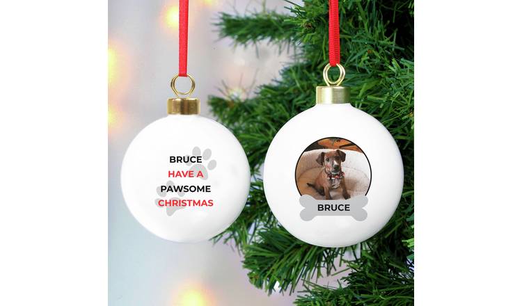 Personalised Message Pawsome Photo Upload Christmas Bauble