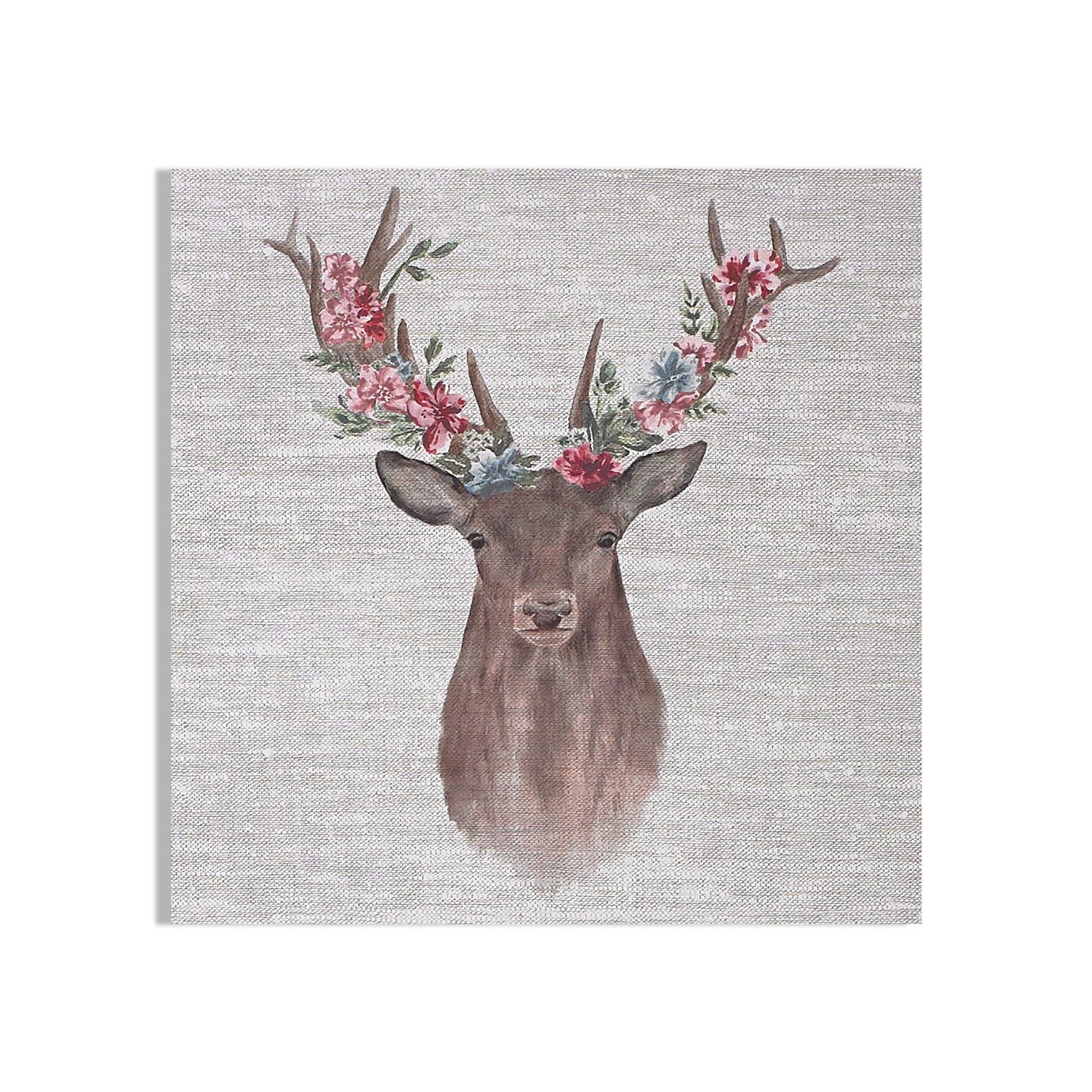 Art for the Home Watercolour Floral Stag Printed Canvas