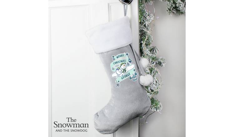 Personalised Message Snowman And Snowdog Christmas Stocking