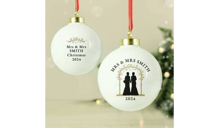 Personalised Message Mrs & Mrs Christmas Bauble