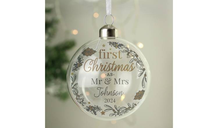 Personalised Message Glass First Christmas Bauble