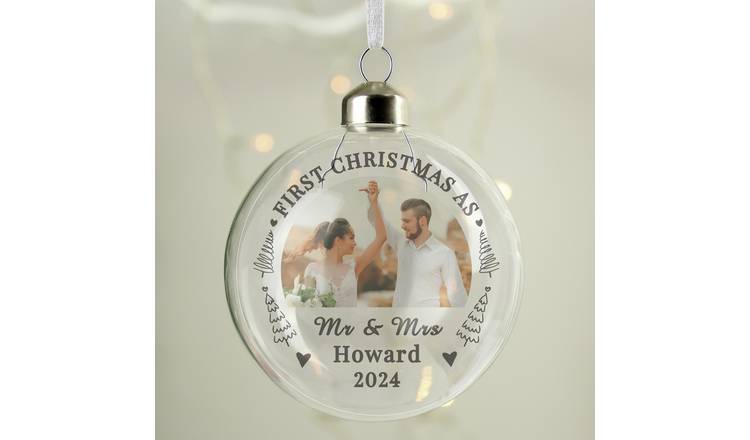 Personalised Message Glass First Married Christmas Bauble