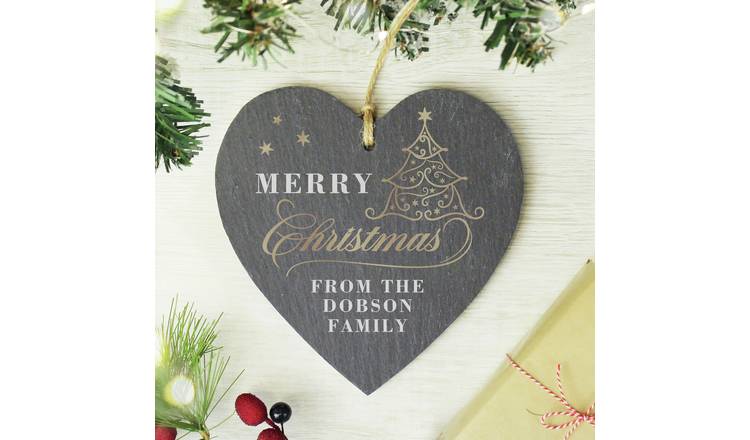 Personalised Message Heart Merry Christmas Slate