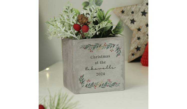 Personalised Message Christmas Foliage Concrete Planter