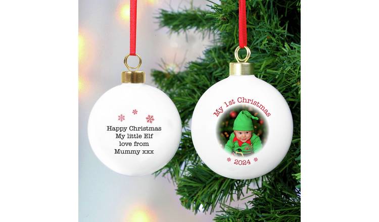 Personalised Message Photo Upload First Christmas Bauble