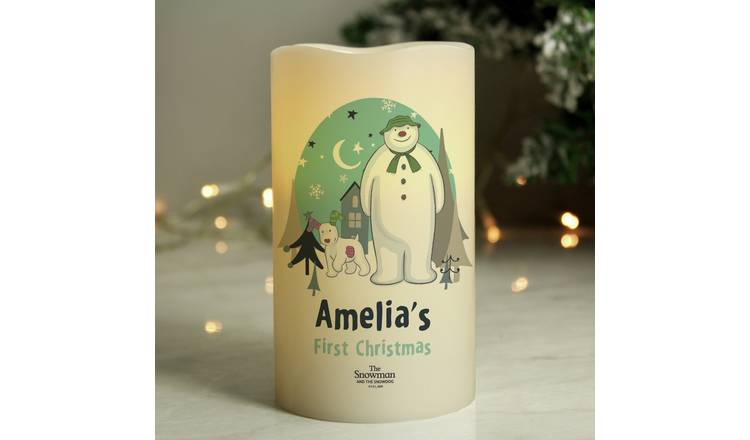 Personalised Message Snowman And Snowdog LED Candle