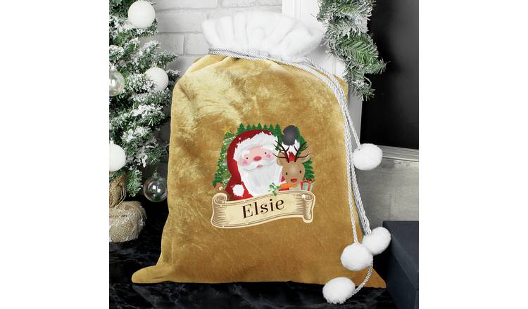 Personalised Message Santa Gold Christmas Sack