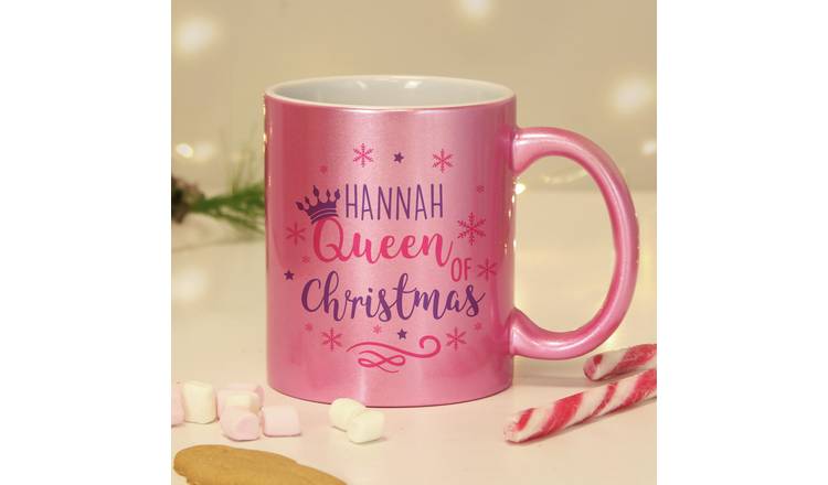 Personalised Message Queen Of Christmas Mug - Pink