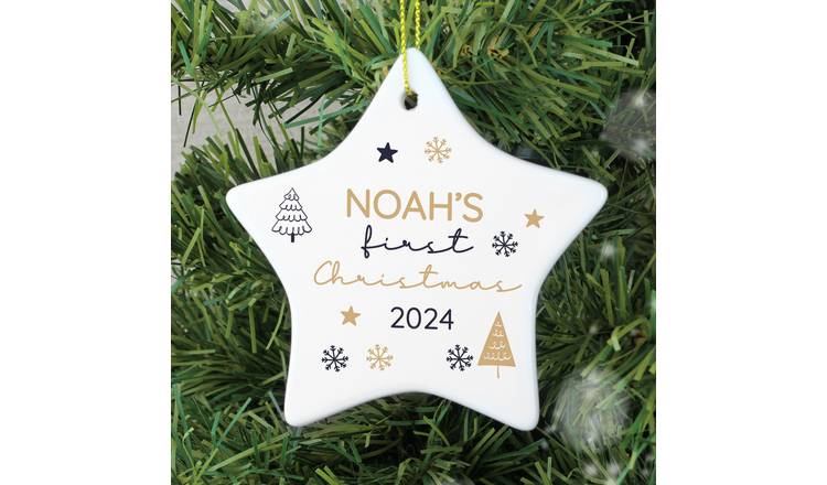 Personalised Message Star First Christmas Tree Decoration