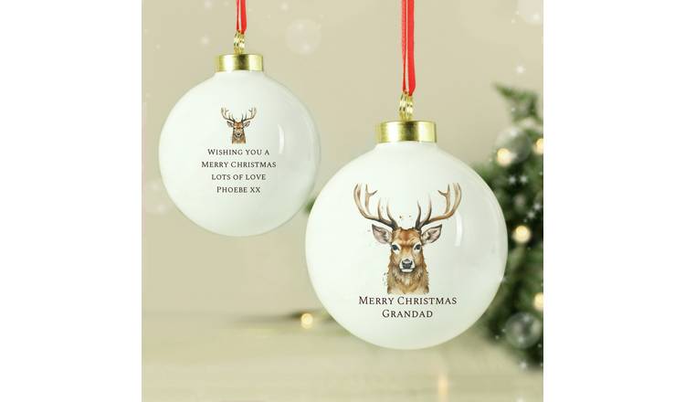 Personalised Message Water Colour Stag Christmas Bauble