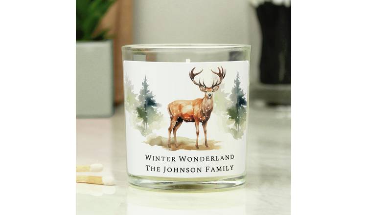 Personalised Message Water Colour Painted Stag Candle