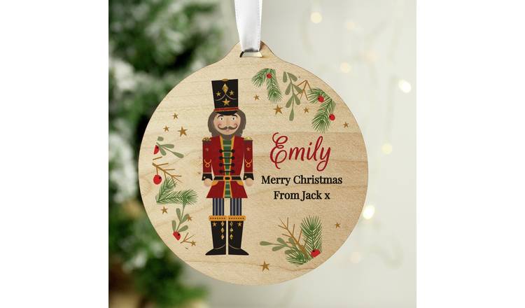 Personalised Message Wooden Nutcracker Christmas Bauble