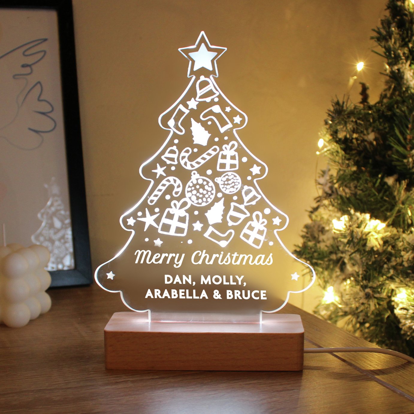 Personalised Message Glass LED Tree Christmas Ornament