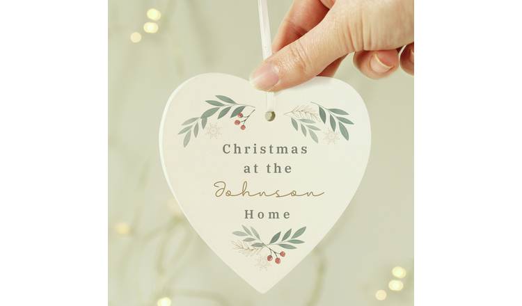 Personalised Message Foliage Heart Christmas Tree Decoration