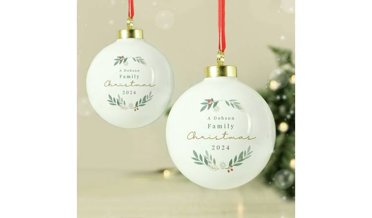 Personalised Message Foliage Christmas Bauble