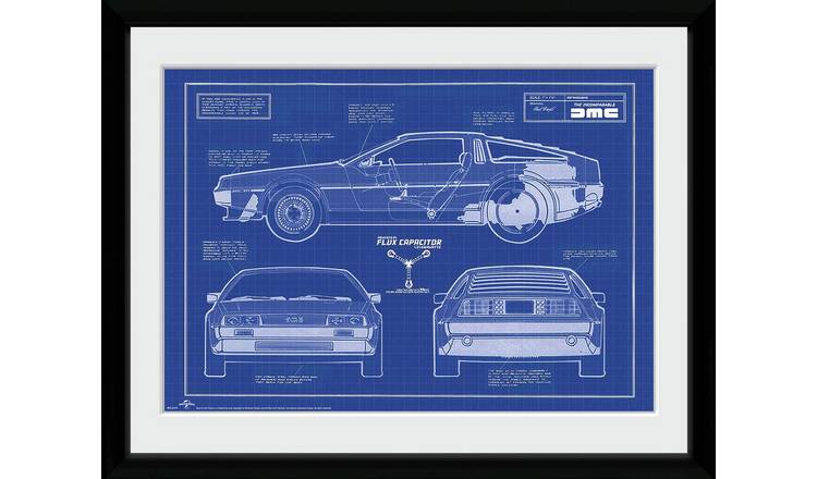 Back To The Future Blueprint Framed Print - 45x34cm