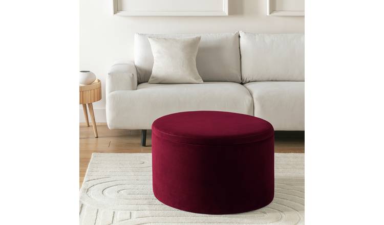 Habitat Large Dex Velvet Storage Footstool - Wine