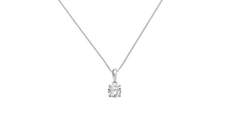 Buy Revere 9ct White Gold 4 Claw Pendant Necklace | Womens necklaces ...