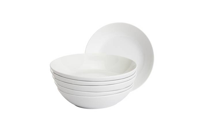 Home Essentials 6 Piece Porcelain Pasta Bowls - White