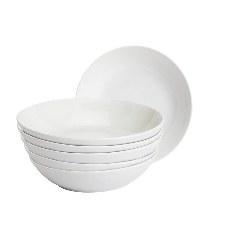 Home Essentials 6 Piece Porcelain Pasta Bowls - White 0