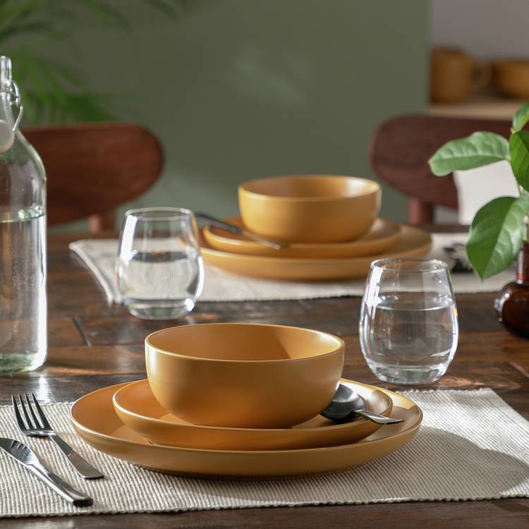 Habitat Matte Glaze 12 Piece Stoneware Dinner Set - Mustard 0