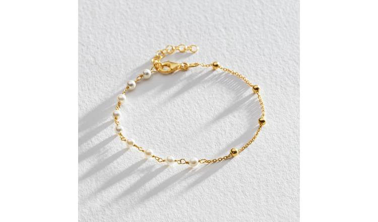 Revere 9ct Gold Plated Silver Synthetic Pearls Bracelet