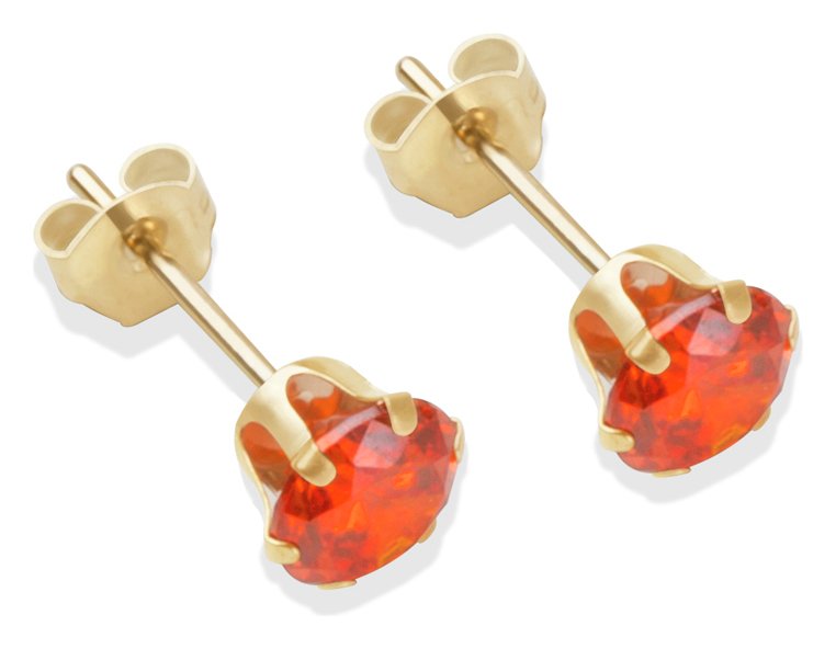 9ct Gold Orange Cubic Zirconia Stud Earrings - 5mm